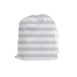 Horizontal Stripes - White and Gainsboro Gray Drawstring Pouch (L)