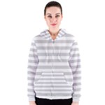 Horizontal Stripes - White and Light Gray Women s Zipper Hoodie