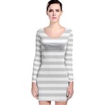 Horizontal Stripes - White and Light Gray Long Sleeve Velvet Bodycon Dress