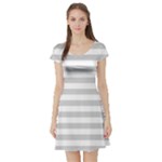 Horizontal Stripes - White and Light Gray Short Sleeve Skater Dress