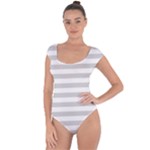Horizontal Stripes - White and Light Gray Short Sleeve Leotard (Ladies)
