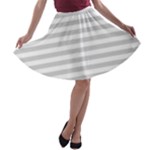 Horizontal Stripes - White and Light Gray A-line Skater Skirt