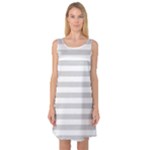 Horizontal Stripes - White and Light Gray Sleeveless Satin Nightdress