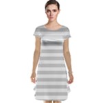 Horizontal Stripes - White and Light Gray Cap Sleeve Nightdress