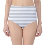 Horizontal Stripes - White and Light Gray High-Waist Bikini Bottoms
