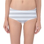 Horizontal Stripes - White and Light Gray Mid-Waist Bikini Bottoms