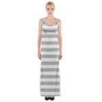 Horizontal Stripes - White and Silver Gray Maxi Thigh Split Dress