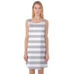 Horizontal Stripes - White and Silver Gray Sleeveless Satin Nightdress