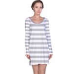 Horizontal Stripes - White and Silver Gray Long Sleeve Nightdress