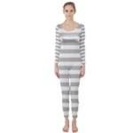 Horizontal Stripes - White and Silver Gray Long Sleeve Catsuit