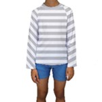 Horizontal Stripes - White and Silver Gray Kid s Long Sleeve Swimwear