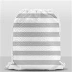 Horizontal Stripes - White and Silver Gray Drawstring Bag (Small)