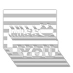 Horizontal Stripes - White and Silver Gray Miss You 3D Greeting Card (7x5)