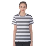 Horizontal Stripes - White and Gray Women s Cotton Tee