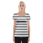 Horizontal Stripes - White and Gray Women s Cap Sleeve Top