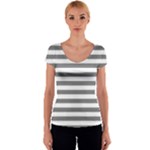 Horizontal Stripes - White and Gray Women s V-Neck Cap Sleeve Top