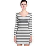 Horizontal Stripes - White and Gray Long Sleeve Velvet Bodycon Dress