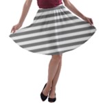 Horizontal Stripes - White and Gray A-line Skater Skirt