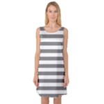Horizontal Stripes - White and Gray Sleeveless Satin Nightdress