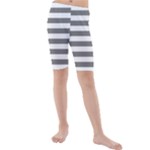 Horizontal Stripes - White and Gray Kid s Mid Length Swim Shorts