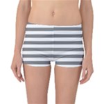 Horizontal Stripes - White and Gray Reversible Boyleg Bikini Bottoms