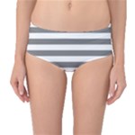 Horizontal Stripes - White and Gray Mid-Waist Bikini Bottoms