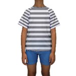 Horizontal Stripes - White and Gray Kid s Short Sleeve Swimwear
