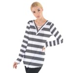 Horizontal Stripes - White and Dark Gray Women s Tie Up Tee
