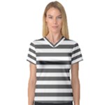 Horizontal Stripes - White and Dark Gray Women s V-Neck Sport Mesh Tee