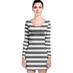 Horizontal Stripes - White and Dark Gray Long Sleeve Velvet Bodycon Dress
