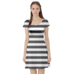 Horizontal Stripes - White and Dark Gray Short Sleeve Skater Dress
