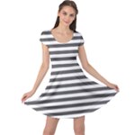 Horizontal Stripes - White and Dark Gray Cap Sleeve Dress