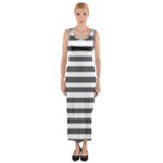 Horizontal Stripes - White and Dark Gray Fitted Maxi Dress