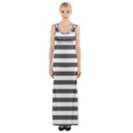 Horizontal Stripes - White and Dark Gray Maxi Thigh Split Dress