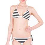 Horizontal Stripes - White and Dark Gray Bikini Set