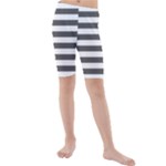 Horizontal Stripes - White and Dark Gray Kid s Mid Length Swim Shorts