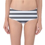 Horizontal Stripes - White and Dark Gray Mid-Waist Bikini Bottoms