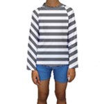 Horizontal Stripes - White and Dark Gray Kid s Long Sleeve Swimwear