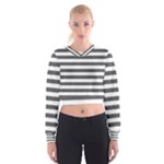 Horizontal Stripes - White and Dark Gray Women s Cropped Sweatshirt
