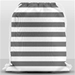 Horizontal Stripes - White and Dark Gray Drawstring Bag (Large)