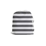 Horizontal Stripes - White and Dark Gray Drawstring Pouch (M)