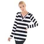 Horizontal Stripes - White and Black Women s Tie Up Tee