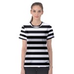Horizontal Stripes - White and Black Women s Sport Mesh Tee