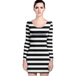 Horizontal Stripes - White and Black Long Sleeve Velvet Bodycon Dress