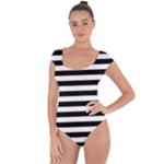 Horizontal Stripes - White and Black Short Sleeve Leotard (Ladies)