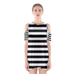 Horizontal Stripes - White and Black Women s Cutout Shoulder Dress