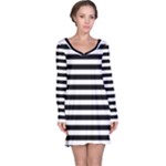 Horizontal Stripes - White and Black Long Sleeve Nightdress