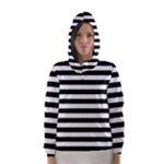 Horizontal Stripes - White and Black Hooded Wind Breaker (Women)