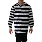 Horizontal Stripes - White and Black Hooded Wind Breaker (Kids)