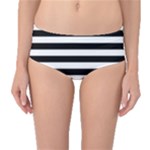 Horizontal Stripes - White and Black Mid-Waist Bikini Bottoms